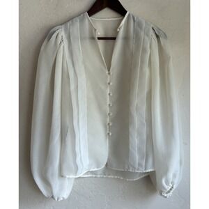 Vintage Victor Costa Button Up Top 4 Sheer Ivory 70s Romantic Victorian Ethereal